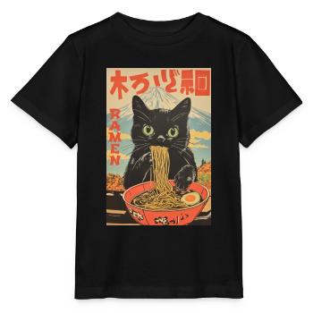 Drôle de chat Ramen Japonais Japon Amoureux - T-shirt bio MINI CREATOR Stanley/Stella Enfant - noir - Devant - Mikhail (115cm)