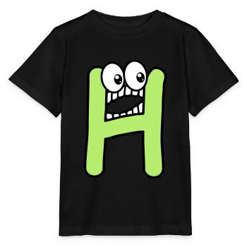 H - letter H with eyes 👀 - Stanley/Stella MINI CREATOR Kids’ T-Shirt - black - Front - Mikhail (115cm)