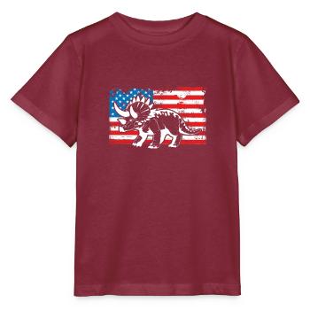 Tricératops sur un drapeau des États-Unis - T-shirt bio MINI CREATOR Stanley/Stella Enfant - bordeaux - Devant - Kain (125cm)