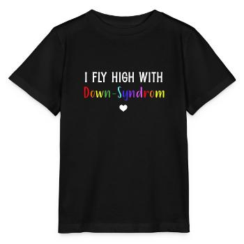 Down syndrome | I fly high with Down syndrome - Stanley/Stella MINI CREATOR Kids’ T-Shirt - black - Front - Mikhail (115cm)