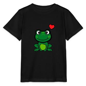 cute little green frog with a heart - Stanley/Stella MINI CREATOR Kids’ T-Shirt - black - Front - Mikhail (115cm)