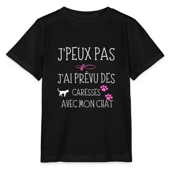 J'peux pas j'ai prévu des caresses avec mon chat - T-shirt bio MINI CREATOR Stanley/Stella Enfant - noir - Devant - Mikhail (115cm)