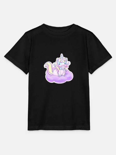 Cute Chubby Unicorn ~ Einhorn mit Lolli auf Wolke - Stanley/Stella Kinder T-Shirt MINI CREATOR  - Schwarz