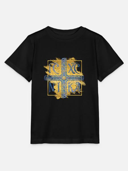 IC XC NIKA - Cross Blue Gold - Stanley/Stella MINI CREATOR Kids’ T-Shirt - black