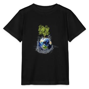 Weltkugel mit Baum und Wasserspritzer - Stanley/Stella Kinder T-Shirt MINI CREATOR  - Schwarz - Vorne - Mikhail (115cm)