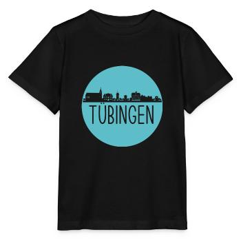 tübingen, skyline, kreis, scherenschnitt, blau - Stanley/Stella Kinder T-Shirt MINI CREATOR  - Schwarz - Vorne - Mikhail (115cm)