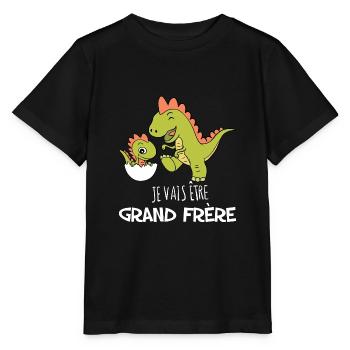 Je vais etre grand frere Dinosaure cadeau enfant - T-shirt bio MINI CREATOR Stanley/Stella Enfant - noir - Devant - Mikhail (115cm)