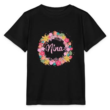 nina,flowers,flower wreath,floral,illustration - Stanley/Stella MINI CREATOR Kids’ T-Shirt - black - Front - Mikhail (115cm)
