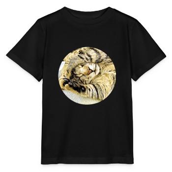 Chubby sleeping tabby cat - Stanley/Stella MINI CREATOR Kids’ T-Shirt - black - Front - Mikhail (115cm)