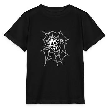 Gruselige Spinne mit Totenkopf - Stanley/Stella Kinder T-Shirt MINI CREATOR  - Schwarz - Vorne - Mikhail (115cm)