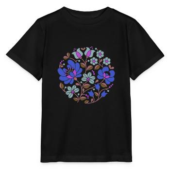Fleurs hongroises, bleu, fleurs colorées, vrilles, fleur - T-shirt bio MINI CREATOR Stanley/Stella Enfant - noir - Devant - Mikhail (115cm)