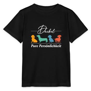 Dackel Persönlichkeit auf vier Pfoten - Stanley/Stella Kinder T-Shirt MINI CREATOR  - Schwarz - Vorne - Mikhail (115cm)