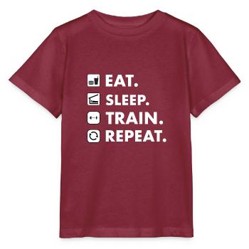 Eat. Sleep. Train. Repeat. - Stanley/Stella Kinder T-Shirt MINI CREATOR  - Burgunderrot - Vorne - Kain (125cm)