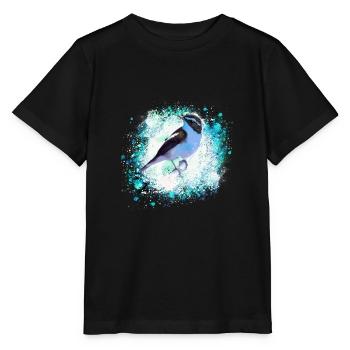 oiseau, dessin, peinture,meise,aquarelle,vert,bleu - T-shirt bio MINI CREATOR Stanley/Stella Enfant - noir - Devant - Mikhail (115cm)