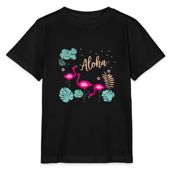 Flamants roses - Aloha - T-shirt bio MINI CREATOR Stanley/Stella Enfant - noir - Devant - Mikhail (115cm)