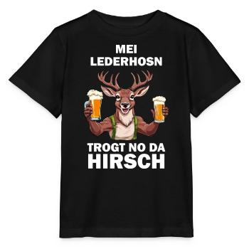 Lederhose Hirsch Tracht Bayrisch Trachten Ersatz - Stanley/Stella Kinder T-Shirt MINI CREATOR  - Schwarz - Vorne - Mikhail (115cm)