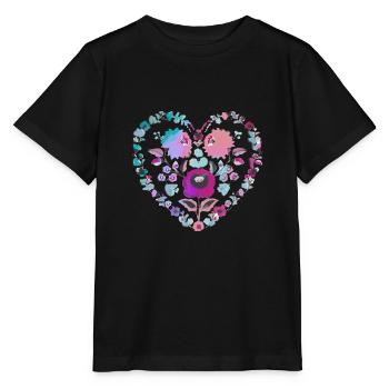 Fleurs hongroises, cœur de fleur, coloré, fleurs, cœur - T-shirt bio MINI CREATOR Stanley/Stella Enfant - noir - Devant - Mikhail (115cm)