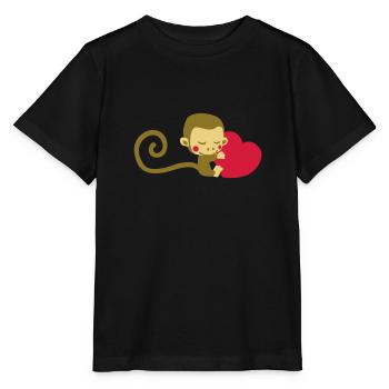 cute little monkey in love - Stanley/Stella MINI CREATOR Kids’ T-Shirt - black - Front - Mikhail (115cm)