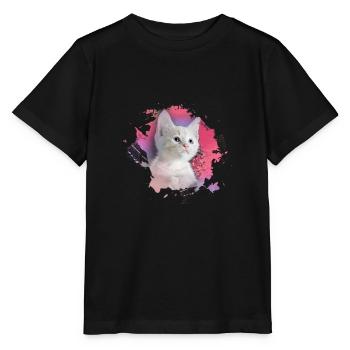 chaton, chaton, chaton, graffiti, peinture, rose - T-shirt bio MINI CREATOR Stanley/Stella Enfant - noir - Devant - Mikhail (115cm)