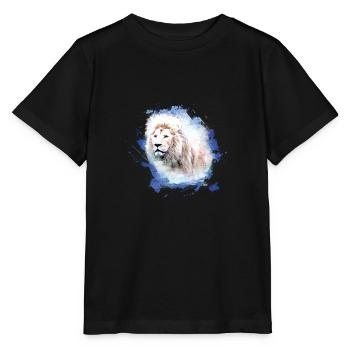 lion, tête de lion, graffiti, bleu, lion blanc, graffiti - T-shirt bio MINI CREATOR Stanley/Stella Enfant - noir - Devant - Mikhail (115cm)