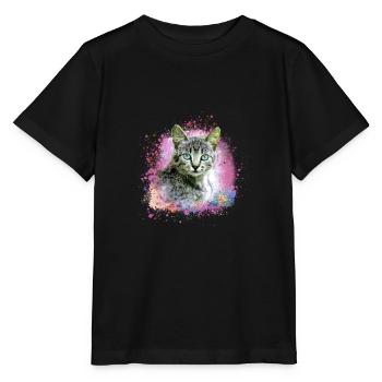 chat, chaton, graffiti, peinture, coloré, chat domestique - T-shirt bio MINI CREATOR Stanley/Stella Enfant - noir - Devant - Mikhail (115cm)