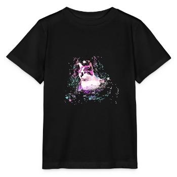 chat, coloré, aquarelle, art, peinture, graffiti, étoiles - T-shirt bio MINI CREATOR Stanley/Stella Enfant - noir - Devant - Mikhail (115cm)
