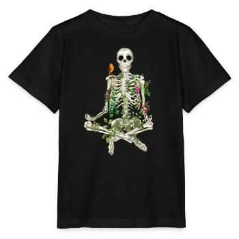 YOGA MEDITATION SKELETT – SKELETT UND BLUMEN - Stanley/Stella Kinder T-Shirt MINI CREATOR  - Schwarz - Vorne - Mikhail (115cm)