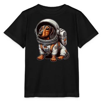 Cute Dachshund Astronaut Science Fiction Space - Stanley/Stella MINI CREATOR Kids’ T-Shirt - black - Front - Mikhail (115cm)