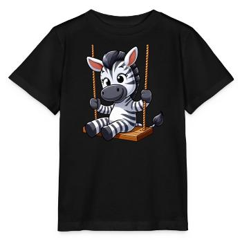 Mignon zèbre balançoire dessin animé aire de jeux - T-shirt bio MINI CREATOR Stanley/Stella Enfant - noir - Devant - Mikhail (115cm)