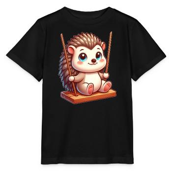 Hérisson mignon sur balançoire dessin animé de l’aire de jeux - T-shirt bio MINI CREATOR Stanley/Stella Enfant - noir - Devant - Mikhail (115cm)