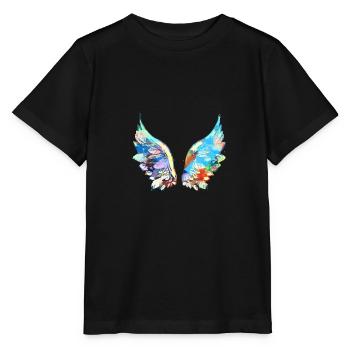 ailes d’ange, ailes, aquarelle, colorée, ailes d’ange - T-shirt bio MINI CREATOR Stanley/Stella Enfant - noir - Devant - Mikhail (115cm)