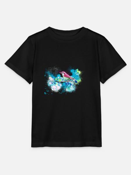 kohlmeise,vogel,blumen,aquarell,blau - Stanley/Stella Kinder T-Shirt MINI CREATOR - Schwarz