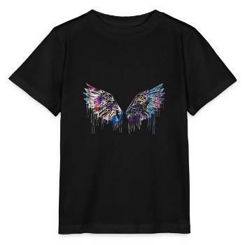 ailes d’ange, ailes, aquarelle, rouge, ailes d’ange - T-shirt bio MINI CREATOR Stanley/Stella Enfant - noir - Devant - Mikhail (115cm)