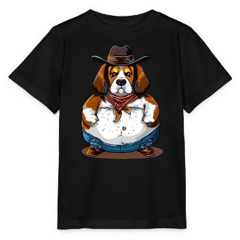 Gros Beagle Cowboy - T-shirt bio MINI CREATOR Stanley/Stella Enfant - noir - Devant - Mikhail (115cm)