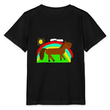 Regenbogen mit Pferd - Stanley/Stella Kinder T-Shirt MINI CREATOR  - Schwarz - Vorne - Mikhail (115cm)
