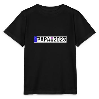 Papa 2023 Vater werden Nummernschild - Stanley/Stella Kinder T-Shirt MINI CREATOR  - Schwarz - Vorne - Mikhail (115cm)