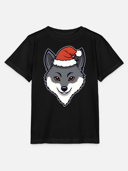 Weihnachtswolf Cartoon Kopf mit Mütze - Stanley/Stella Kinder T-Shirt MINI CREATOR - Schwarz
