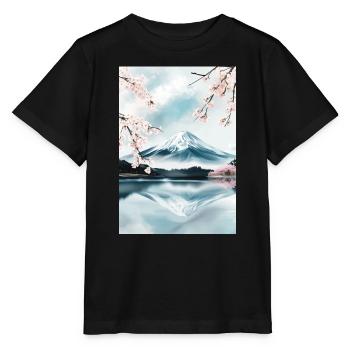 Mount Fuji and cherry blossoms - Stanley/Stella MINI CREATOR Kids’ T-Shirt - black - Front - Mikhail (115cm)