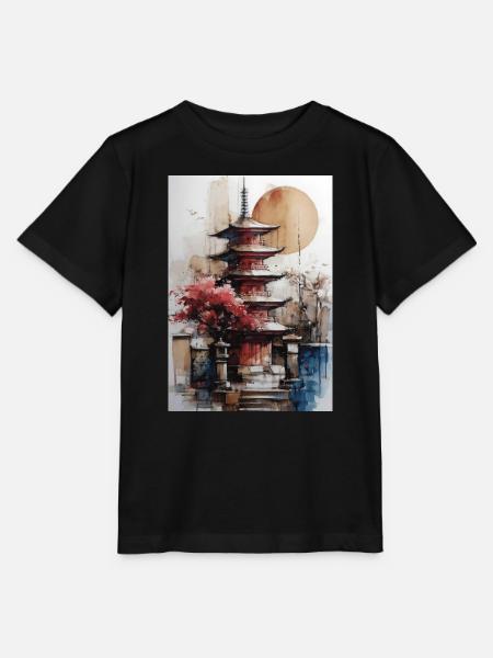 Zen-Sonne-Aquarellpagode - Stanley/Stella Kinder T-Shirt MINI CREATOR - Schwarz