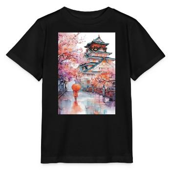 Japanische Pagode und Kirschblüten - Stanley/Stella Kinder T-Shirt MINI CREATOR  - Schwarz - Vorne - Mikhail (115cm)
