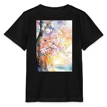 Cherry trees in Aube Watercolor - Stanley/Stella MINI CREATOR Kids’ T-Shirt - black - Front - Mikhail (115cm)
