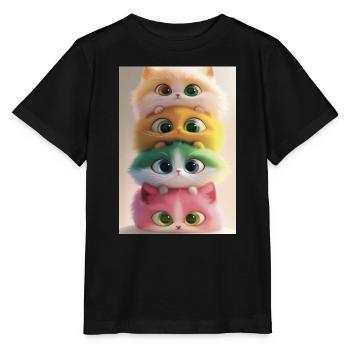 Stacked Rainbow Plush Cats - Stanley/Stella MINI CREATOR Kids’ T-Shirt - black - Front - Mikhail (115cm)