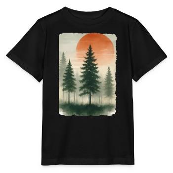 Vintage Forest Sunset Watercolor - Stanley/Stella MINI CREATOR Kids’ T-Shirt - black - Front - Mikhail (115cm)