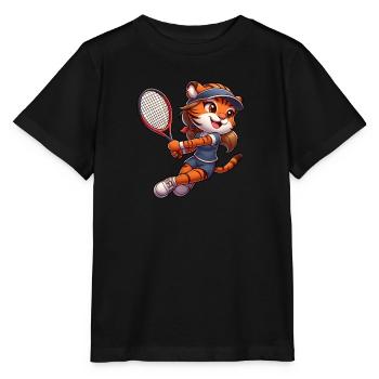 Tiger Tennisspielerin Rückhand Raubkatze Mädchen - Stanley/Stella Kinder T-Shirt MINI CREATOR  - Schwarz - Vorne - Mikhail (115cm)