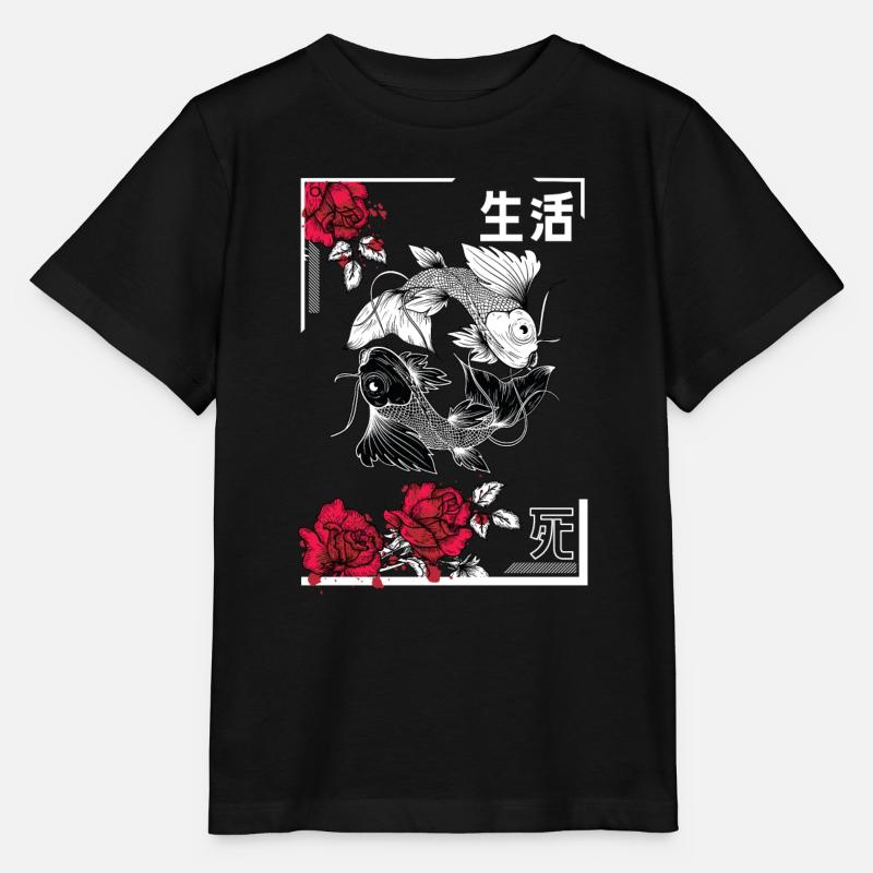 Yin und Yang Koi mit Rosen - Stanley/Stella Kinder T-Shirt MINI CREATOR  - Schwarz