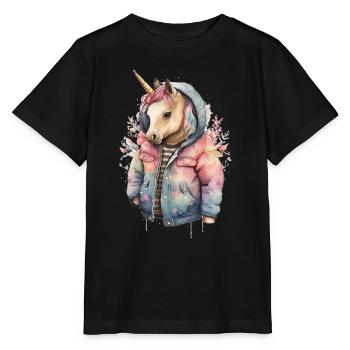 Unicorn wearing a Watercolor jacket - Stanley/Stella MINI CREATOR Kids’ T-Shirt - black - Front - Mikhail (115cm)