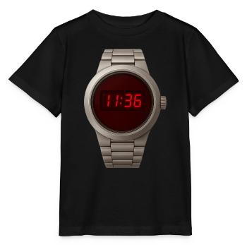 Coole Digitaluhr im Edelstahlgehäuse mit roten LED - Stanley/Stella Kinder T-Shirt MINI CREATOR  - Schwarz - Vorne - Mikhail (115cm)