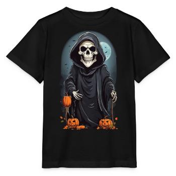 Cartoon Skelett Grim Reaper Halloween Design - Stanley/Stella Kinder T-Shirt MINI CREATOR  - Schwarz - Vorne - Mikhail (115cm)