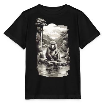 Japanischer Affe in heißer Quelle Vintage Kunst - Stanley/Stella Kinder T-Shirt MINI CREATOR  - Schwarz - Vorne - Mikhail (115cm)