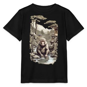 Japanmakake Ukiyo-E Affe in heißer Quelle Design - Stanley/Stella Kinder T-Shirt MINI CREATOR  - Schwarz - Vorne - Mikhail (115cm)
